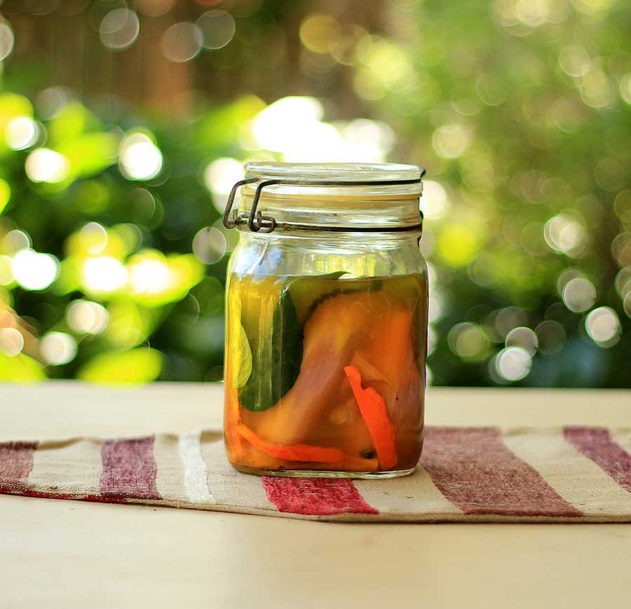 fermented jar of vegetable's - golden shallot and turmeric and bay leaf 
