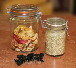 dehydrated fruit, nuts and buckwheat