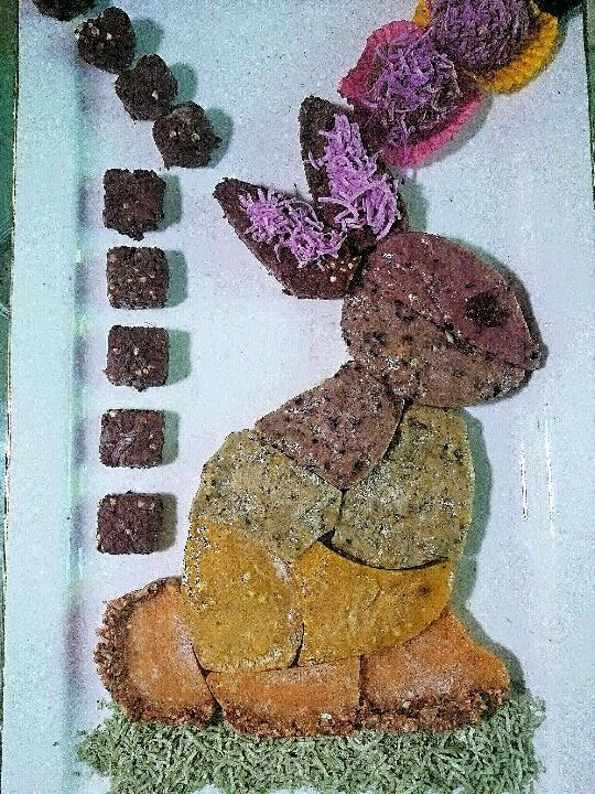 Frozen fruit in rabbit shape and handmade chocolates